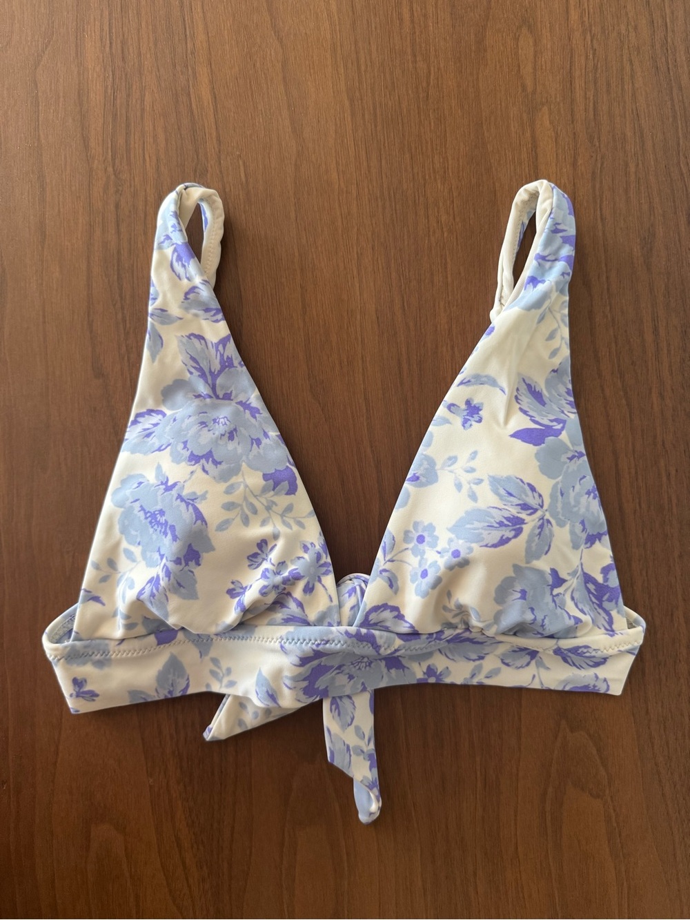 Aerie blue and white plunge line triangle bikini top back tie